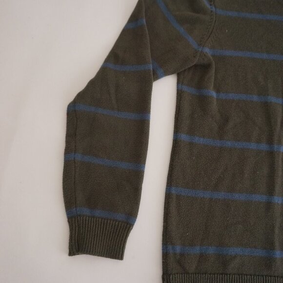 Frank And Oak Green Blue Stripe Cotton Knit Crewneck Sweater Medium - Picture 7 of 8
